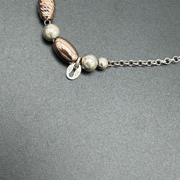 925 Sterling Silver Tri-Color Etched Beaded Bracelet Adjustable Marked - Picture 7 of 10